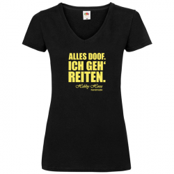 T Shirt - Damen - schwarz - V-Ausschnitt - alles doof. ich geh' reiten (gold)