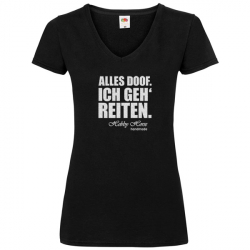 T Shirt - Damen - schwarz - V-Ausschnitt - alles doof. ich geh' reiten (silber)